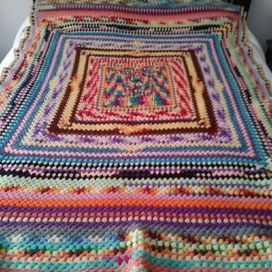 Vtg Wool Boho Hippie Afghan Blanket 74"x50"